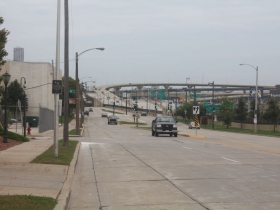 Clybourn Street rises above the freeway