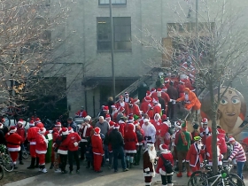 Santas in line at Lakefront Brewery.