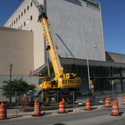 Milwaukee Public Museum\'s solar wall project under construction.