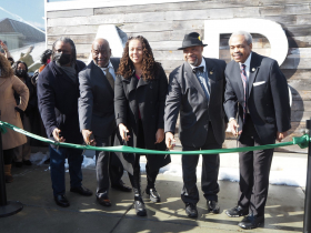 Brad Pruitt, Virgil Cameron, Melissa Allen, Bert Davis and Ralph Hollmon Cut Ribbon on America's Black Holocaust Museum