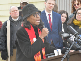 Pastor Donna Childs at Common Ground Crowd at Highgrove Holdings Press Conference