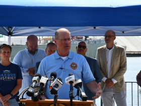Fire Chief Aaron Lipski at Riverwalk Ribbon Cutting