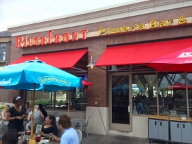 The patio at Riverfront Pizzeria
