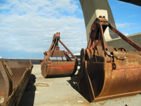 Rusty mingin shovel parts under the Hoan Bridge