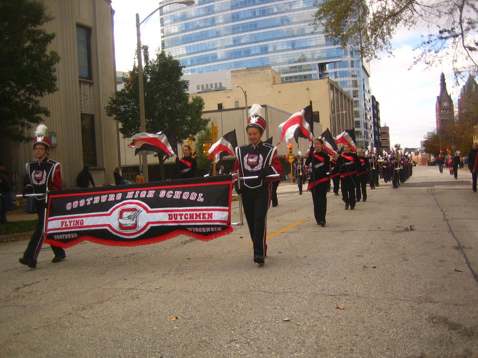 The Oostburg High School Flying Dutchman marching in the parade.