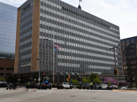 Large police presence outside the Milwaukee City Hall complex after reports of shots fired.