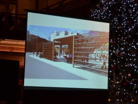 Bestul’s winning proposal will use wood to construct structures framing and engaging the plaza between 3rd and 4th Street.