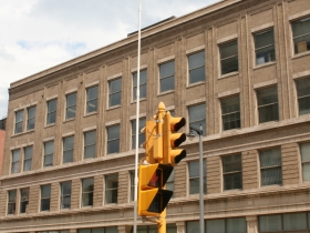 Traffic study equipment mounted on a stop light.