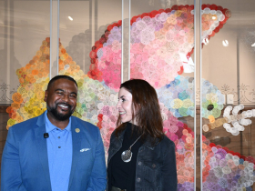 Lafayette Crump and artist Eva Petric. Photo by Lauren Hafeman on Oct. 8, 2026. 