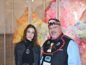Artist Eva Petric and Paul Trebian, President and CEO of International Institute of Wisconson. Photo by Lauren Hafeman on Oct. 8, 2026. 