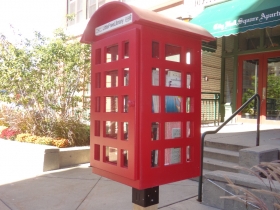 Little Free Library in front of City Hall Square Apartments.