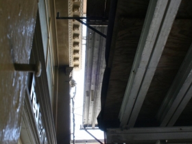 A view of the details underneath the scaffolding.