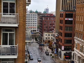 Looking west down Mason from Hotel Metro.