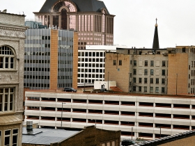 1000 N. Water rises above downtown, viewed from Hotel Metro.