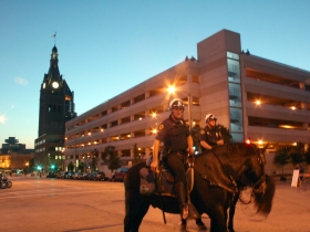 Milwaukee Police officers watch the crowd.