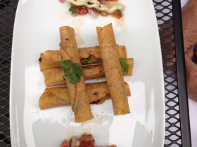 Cafe at the Plaza:  Small plate, five chicken taquitos, served with pico de gallo.