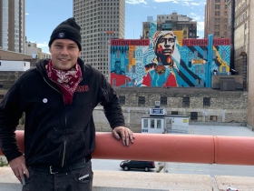 Shepard Fairey in front of Voting Rights are Human Rights
