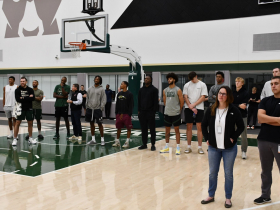 Bucks Players Watch Junior Bridgeman Press Conference