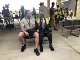 Tyrone Taylor Talks with James Beckum at Negro Leagues Streetcar Unveiling