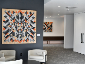 Executive Meeting Suite at Fiserv HQ with Fiserv Forum Court Art