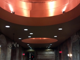 Kettle lighting in the lobby of The Brewhouse Inn & Suites..