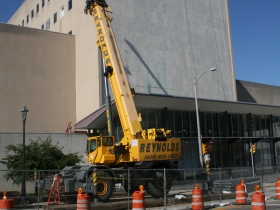 Milwaukee Public Museum's solar wall project under construction.