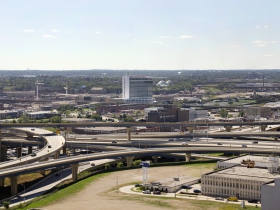 The view from atop the Hilton City Center looking towards the Menomonee Valley.