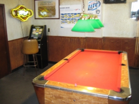 Red pool table.