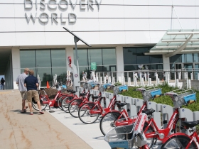 Bike-sharing station at Discovery World.