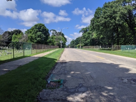 West Cleveland Avenue runs between Forest Home and Greenwood cemeteries