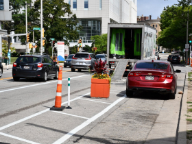 Illegally Parked Car In E. North Ave. Protected Bike Lane