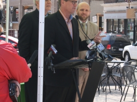 Jim Plaisted speaking at the ZipCar press conference.