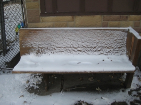 Bench in front of The Standard Tavern.
