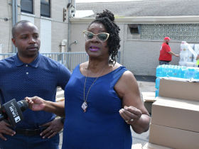 Congresswoman Gwen Moore at Cleanup Kit Distribution Press Conference