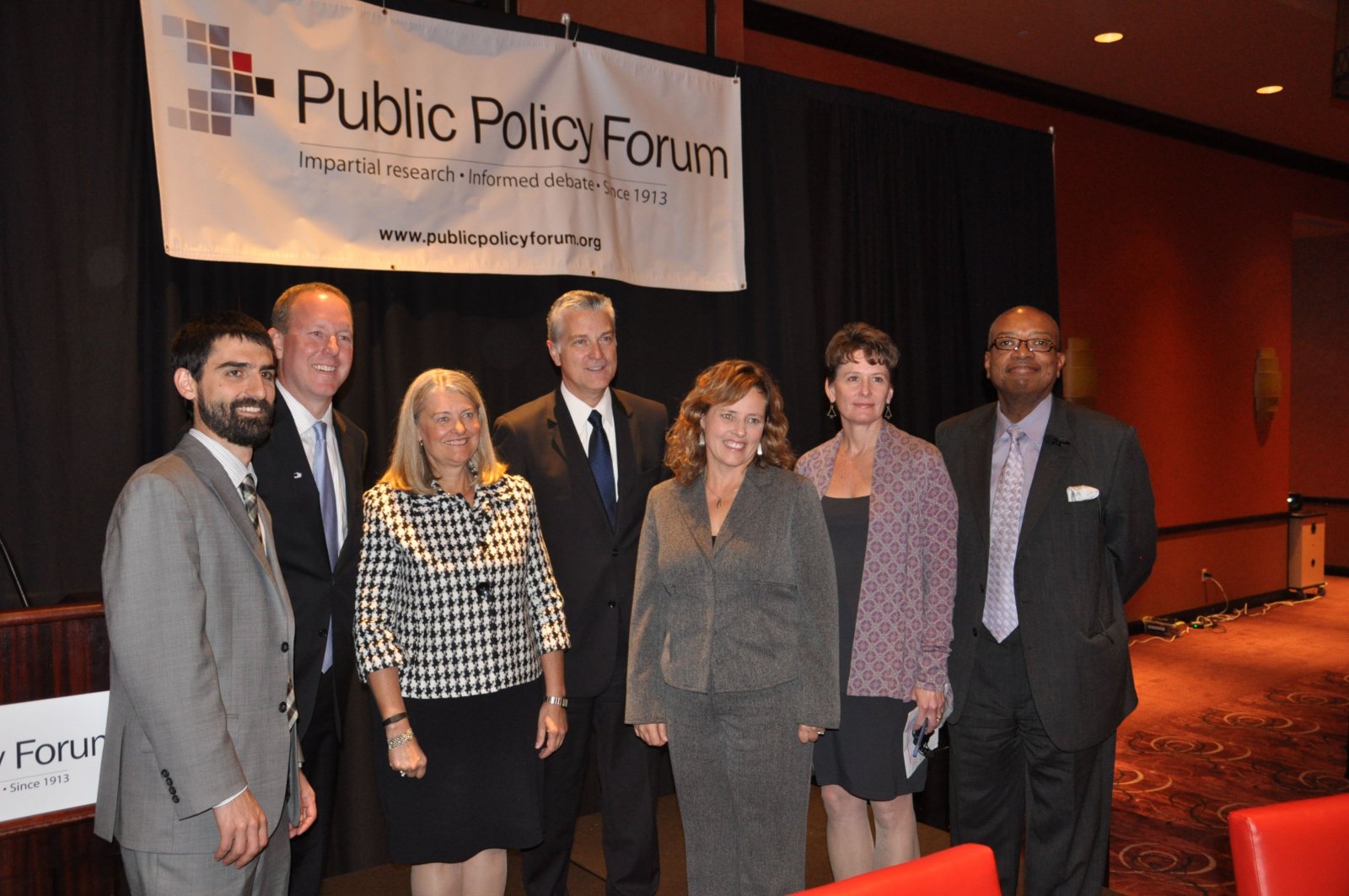 Joe Peterangelo, Public Policy Forum, David Misky, RACM, Julia Taylor, Greater Milwaukee Foundation, Mike Gousha, Marquette Law and Public Policy Fellow, Laura Bray, Menomonee Valley Partners, Kathryn Dunn, Greater Milwaukee, Foundation, Wyman Winston, Transform Milwaukee. Photo taken September 20th, 2014 by Susan Nusser