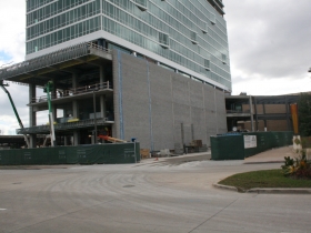Large blank wall on one side of the new Potawatomi Casino Hotel.