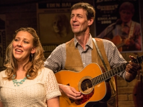 Milwaukee Repertory Theater presents the world premiere production of Back Home Again: On The Road With John Denver in the Stackner Cabaret Sept 11 to Nov 8, 2015. Left to right: Katie Deal and David Lutken.