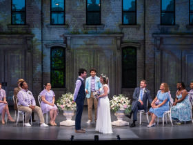 Milwaukee Repertory Theater presents Prelude to a Kiss a Musical at the Sharon Lynne Wilson Center for The Arts, September 10 – October 19, 2024. Pictured: The Cast of Prelude to a Kiss a musical