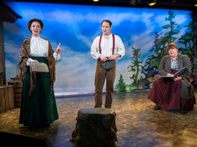 Milwaukee Repertory Theater presents The Fisherman’s Daughters in the Stackner Cabaret January 9 – March 1, 2026. Pictured L to R: Eva Nimmer, Chase Stoeger, Kelly Doherty