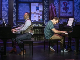 Milwaukee Repertory Theater presents 2 Pianos 4 Hands by Ted Dykstra and Richard Greenblatt in the Stackner Cabaret September 8 – November 3, 2019 featuring Joe Kinosian (left) and Ben Moss (right)