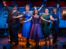 Milwaukee Repertory Theater presents Ain’t Misbehavin’ March 6 – April 26, 2026. Pictured L to R: Brad Raymond, Rae Davenport, Amahri Edwards-Jones, Katherine Alexis Thomas, Jarran V. Muse