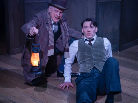 Milwaukee Repertory Theater presents The Woman in Black in the Stiemke Studio, January 21 –March 23, 2025. Pictured: David Acton and Mark Hawkins