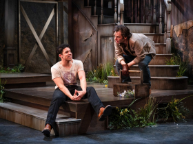 Milwaukee Repertory Theater presents Romeo and Juliet at the Wilson Theater in Vogel Hall at Marcus Performing Arts Center, February 25 – March 30, 2025. Pictured: Kenneth Hamilton and Nate Burger