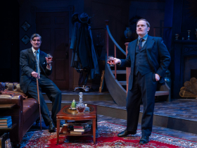 Milwaukee Repertory Theater presents Dial M for Murder in the Quadracci Powerhouse November 14 – December 17, 2023. Pictured Marcus Truschinski and Alex Weisman