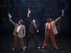 Milwaukee Repertory Theater presents Guys and Dolls in the Quadracci Powerhouse from September 19 to October 29, 2017. Left to Right: Michael J. Farina, Adrian Aguilar, Gerry McIntyre