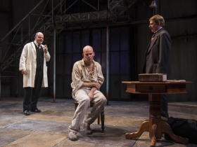 Milwaukee Repertory Theater presents Holmes and Watson in the Quadracci Powerhouse from November 14 to December 17, 2017. Left to Right:  Mark Corkins, Rex Young and Norman Moses.
