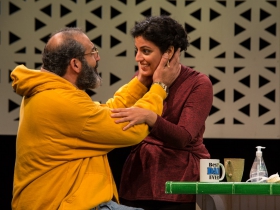 Milwaukee Repertory Theater presents The Who & The What in the Stiemke Studio from September 27 to November 5, 2017. Left to Right: Brian Abraham and Soraya Broukhim