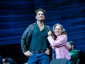 Milwaukee Repertory Theater presents Come From Away in the Ellen & Joe Checota Powerhouse November 4 – December 14, 2025. L to R: Adam Rennie and Joy Hermalyn