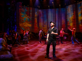 Milwaukee Repertory Theater presents Come From Away in the Ellen & Joe Checota Powerhouse November 4 – December 14, 2025. Center Michael Doherty and cast