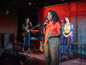 Milwaukee Repertory Theater presents Women of Rock in the Stackner Cabaret, September 6 – November 3, 2024. Pictured: Katrien Van Riel, Paris Bennett and Bridget Barkan